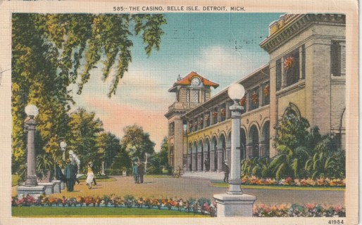 Vintage Used Postcard: 19952 Casino, Belle Isle, Detroit, MI