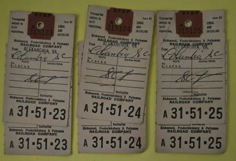 Three Railroad Co Transportaion Tags w/Baggage Stamps