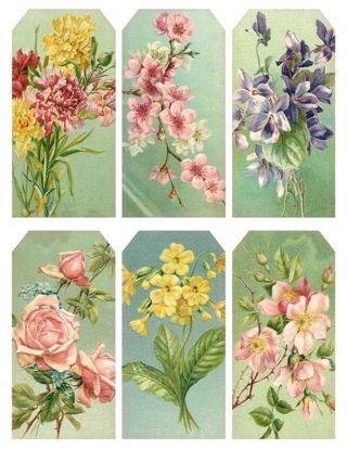 Set of 6 Large Vintage Floral Style Tags