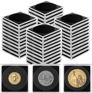 (80-Pack) Adjustable Acrylic Coin Collection Cases, Snap Holders, Silver Dollar Protection