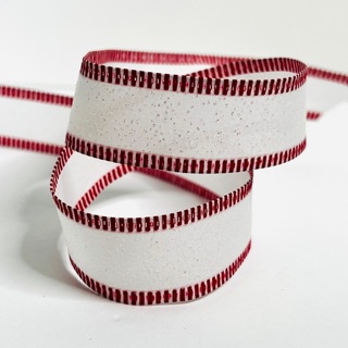White Glitter Red Wire Edge 1” Ribbon 