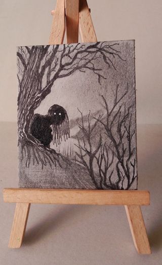 Original painting ACEO. Halloween. Pencil on cardboard. 2.5x3.5in