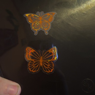 Orange holographic butterfly stickers