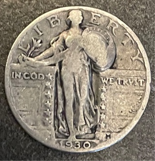 1930 P Silver Standing Liberty Quarter Dollar 90% Silver 