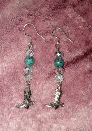 Crystal beaded cowboy Boot Country Charm 925 stamped hook earrings new