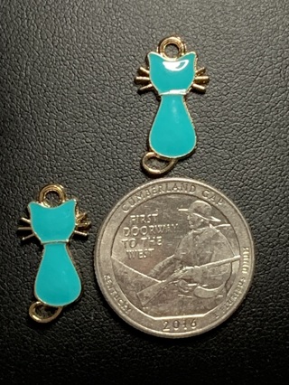 CAT CHARMS~#7~TEAL~BACK VIEW~SET OF 2~FREE SHIPPING!