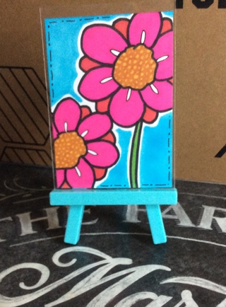 Pink Flowers original drawing aceo