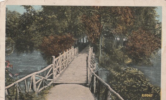 Vintage Used Postcard: (g): 1917 Rustic Bridge, Beardsley Park, Bridgeport, CT