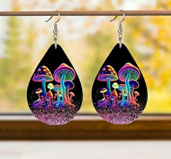 Blacklight Mushroom Dangle Earrings B-10