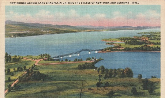 Vintage Used Postcard: 1941 Bridge across Lake Champlain, NY to VT