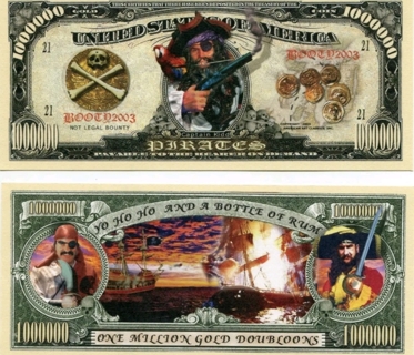 1 Pirates 1 million dollar bill novelty play funny fake money W/Sleeve
