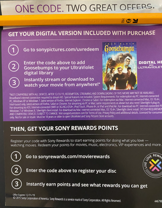 Goosebumps Digital HD Movie Code