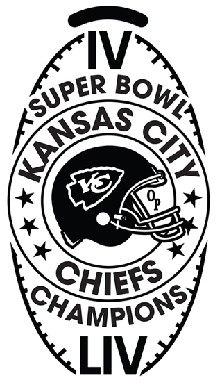 KANSAS CITY CHIEFS SUPERBOWL CHAMPIONS IV & LIV Elongated Cent for on a NICKEL (NOT a Penny)!