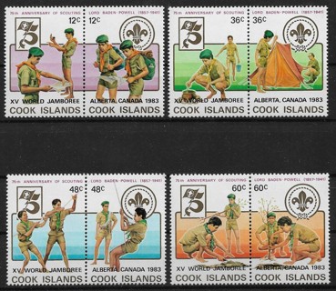 1983 Cook Islands 705-8 World Scouting Jamboree, Alberta Canada MNH C/S of 4 pair