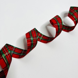 Green Red Gold Metallic Plaid Ribbon 