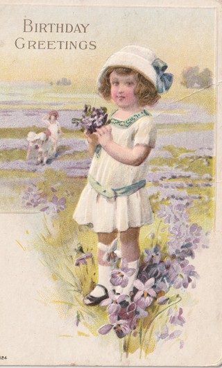 Vintage Used Postcard: (q): Pre Linen: Birthday Greetings