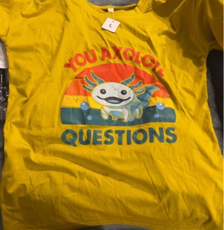 New: Yellow Gold Size Large Cartoon “YOU AXOLOTL QUESTIONS”