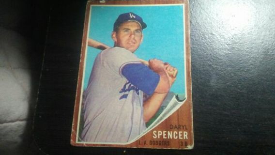 1961/1962 TOPPS DARYL SPENCER LOS ANGELES DODGERS BASEBALL CARD# 197 HAS CONDITION ISSUES