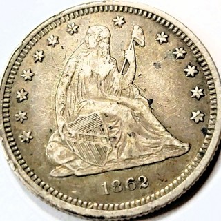 1862 P Quarter, Seated Liberty, Circulated, Nice Highlights, Refundable, Insured, Ships FREE