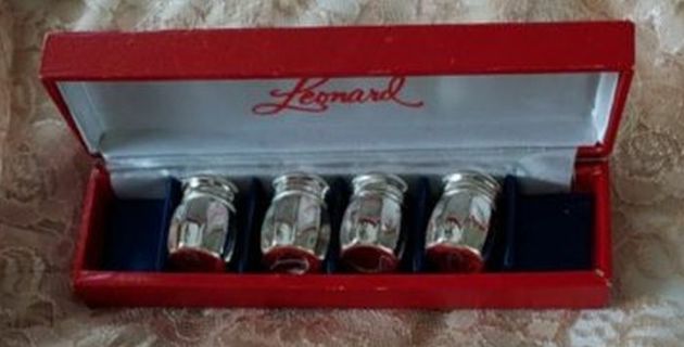 Four Vintage 1950s Individual Silverplate Salts in Box Marked Leonard Japan  