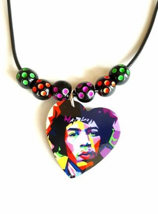 Jimi Hendrix Beaded Heart Shaped Pendant Necklace B-14