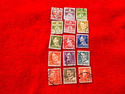 15 Different Danmark Postage Stamps. 