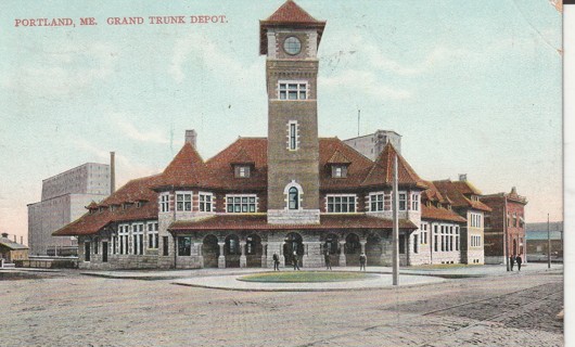 Vintage Used Postcard: (c): 1908 Grand Trunk Depot, Portland, Maine