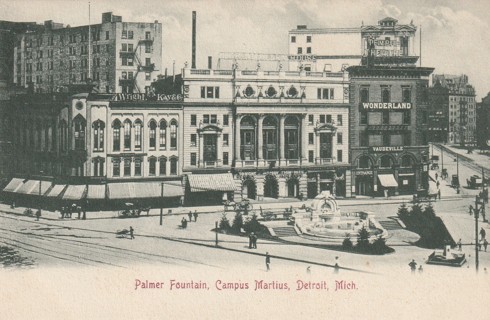 Vintage Unused Postcard: a: Palmer Fountain, Campus Martius, Detroit, MI