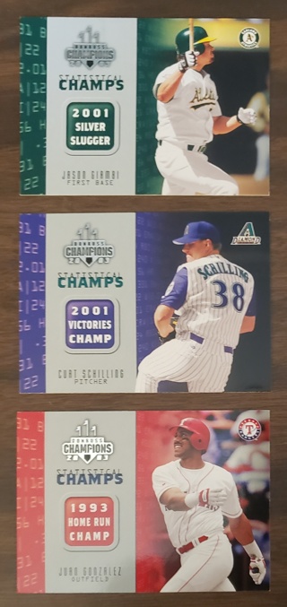 2003 Donruss Champions Statistical Champs 3 different Insert Cards - Schilling Giambi Gonzalez