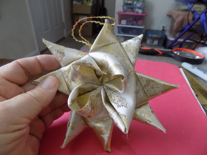 Hand made gold ribbon multi point star ornament 6 inch tall  & wide # 2