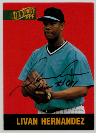 1996 Score Board All Sport PPF #96 - Livan Hernandez autograph (mid)