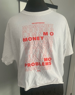 The Notorious BIG Official MO MONEY MO PROBLEMS White Cropped T-shirt Size L Lg