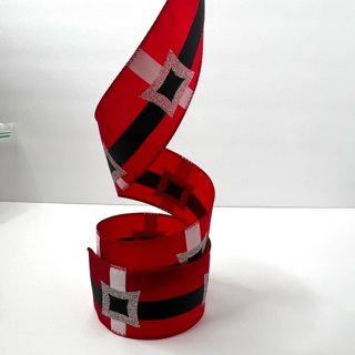 Red Santa Belt 2.5” Wide Wire Edge Ribbon 