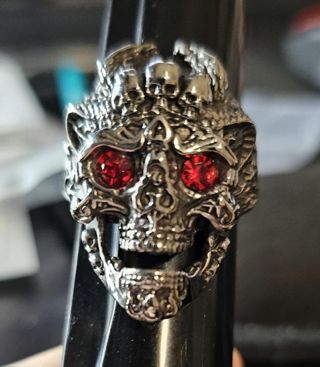 Dazzling Stainless Steel Skull Ring with Red Eyes size 13