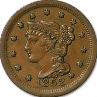 1852  Large Cent, Used, Braided Hair, Scarce Date, Sharp Features, nice, Refundable