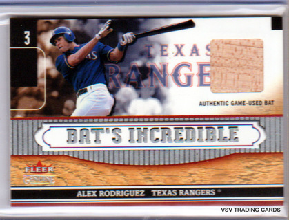 Alex Rodriguez, 2002 Fleer Genuine GU BAT'S INCREDIBLE RELIC Card, Texas Rangers