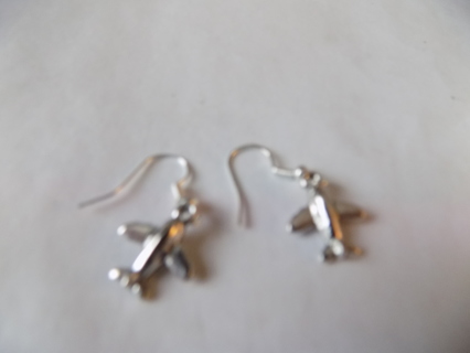 Pair of silvertone airplane dangle French Hook Earrings