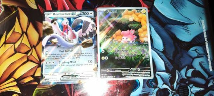 2 Pokemon cards Bombirdier EX Tera Double Rare and Pawmi Holo