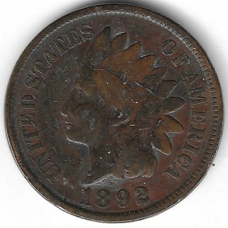 1892 Indian Head Penny U.S. One Cent Coin