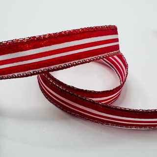 Red White Stripe Sparkle 7/8” Wide Ribbon 