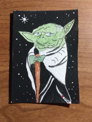 ACEO Original, Watercolor Painting 2-1/2"X 3/1/2" Yoda by Artist Marykay Bond