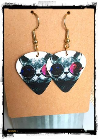 Sunglasses Cat Guitar Pick Earrings B-11