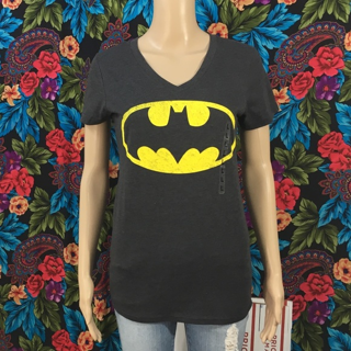 NEW WOMEN'S Batman VNECK Shirt DC Comics Bat Man LARGE Top FREE SHIPPING