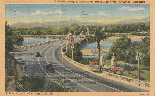Vintage Used Postcard: 1948 Bridge over Santa Ana River, Riverside, CA