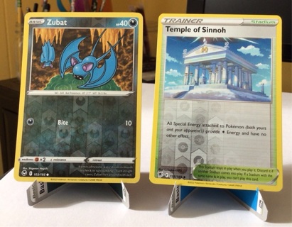 2 Pokemon cards- Zubat and Temple of Sinnoh