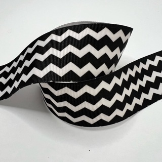 Black & White Chevron Zig Zag 1.5” Grosgrain Ribbon 