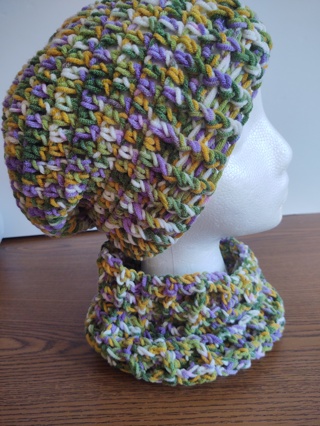 Hand Crocheted Slouch Hat  and Cowl Set