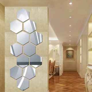 12 Mirrored Hexagon Removable Wall Stickers