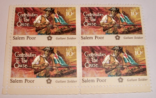 Scott #1560, Salem Poor, Pane of 4 Useable 10¢ US Postage Stamps