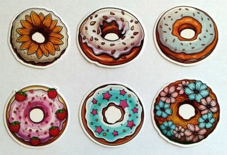 Six Tasty Donut Vinyl Stickers